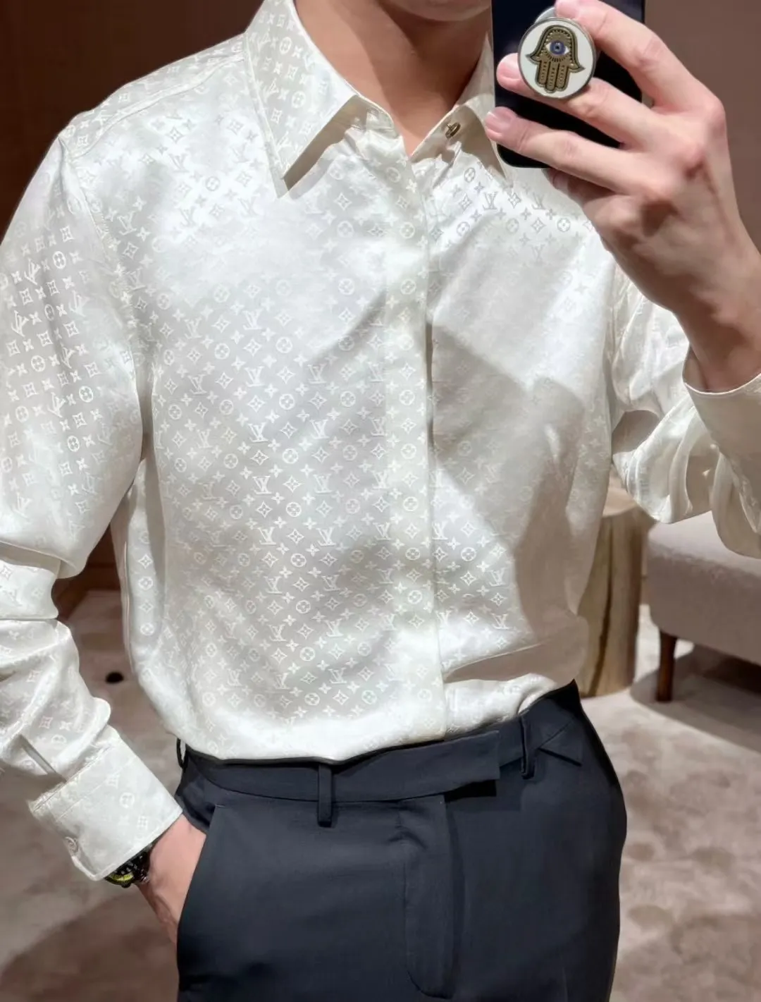 Louis Vuitton/Louis Vuitton old flower dark pattern jacquard mulberry silk shirt